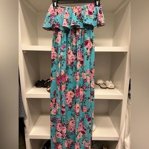 Strapless ruffle maxi dress